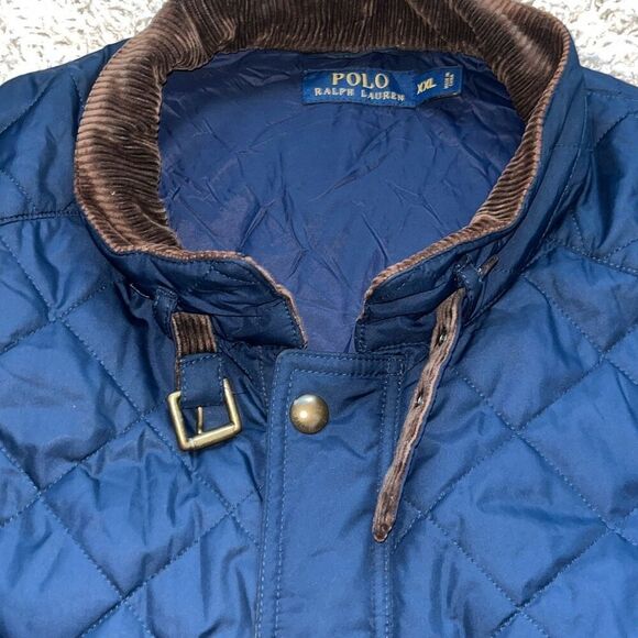 POLO Ralph Lauren Navy Blue Quilted Vest Brown Corduroy Collar Women’s XXL - Picture 3 of 15